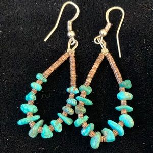 Navajo handmade strung turquoise stones & heishi (shell) beads w sterling wires